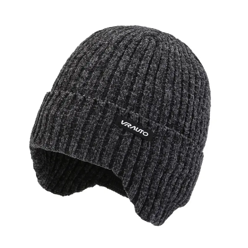 Men's Thick Wool Beanie Grey Winter Warm Ear Protection - Image 3