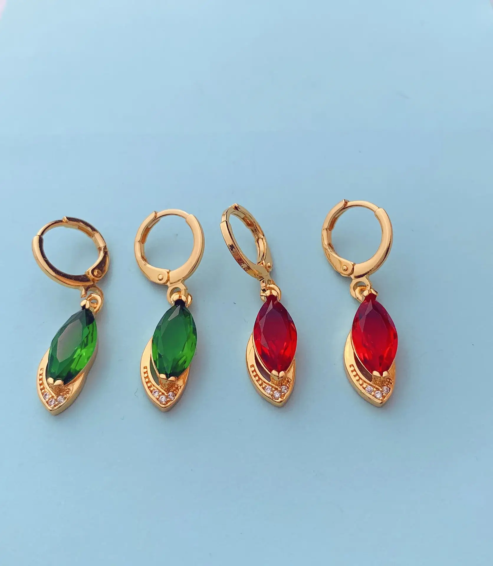 Green Cat Eye Earrings Set Gold Plated — feature 8
