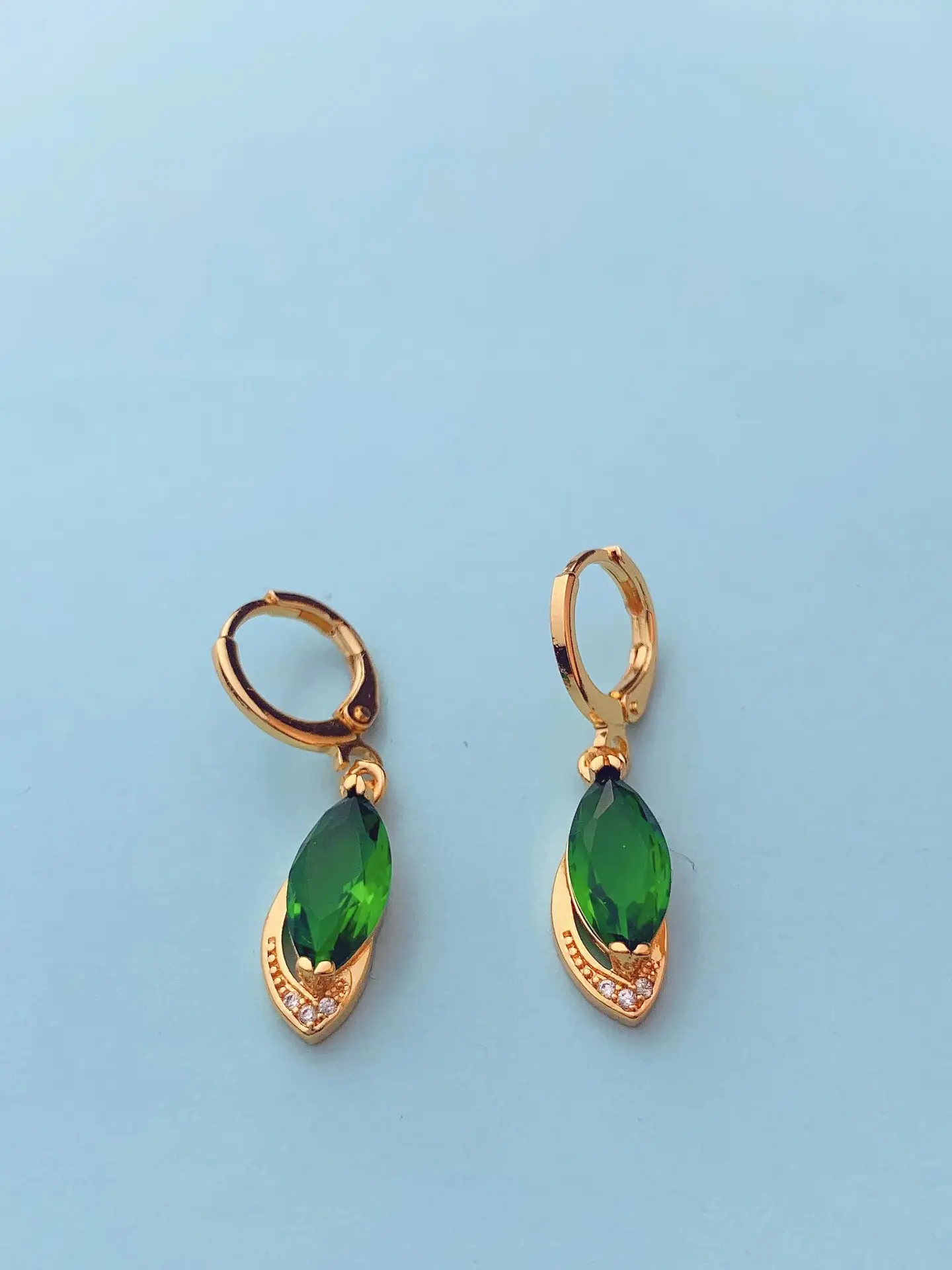 Green Cat Eye Earrings Set Gold Plated — feature 10