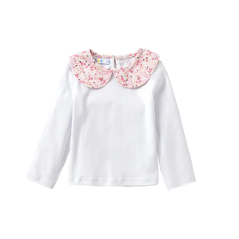 Girls White Floral Collar Long Sleeve T-Shirt - Image 9