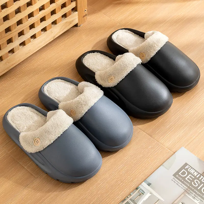 Lidani Detachable Cotton Slippers for Men Winter Indoor Home Fleece-Lined Warm Thick Sole Non-Slip Outer Wear Waterproof Cotton