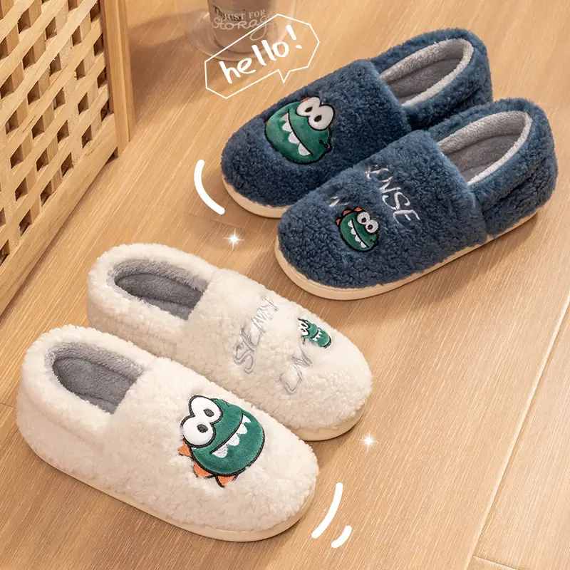 Cute Cotton Slippers Women's Winter Indoor Home Warm Outer Wear Plus Velvet Bag Heel Household Moon Shoes Postpartum Autumn and Winter