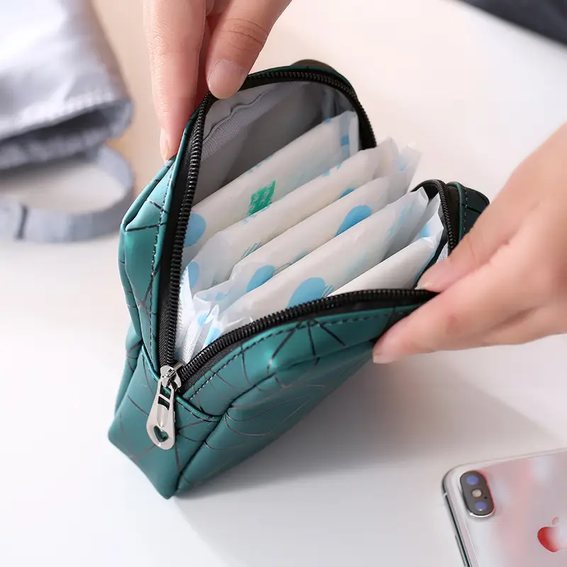 Portable Sanitary Storage Bag Green Zippered Small - Image 11