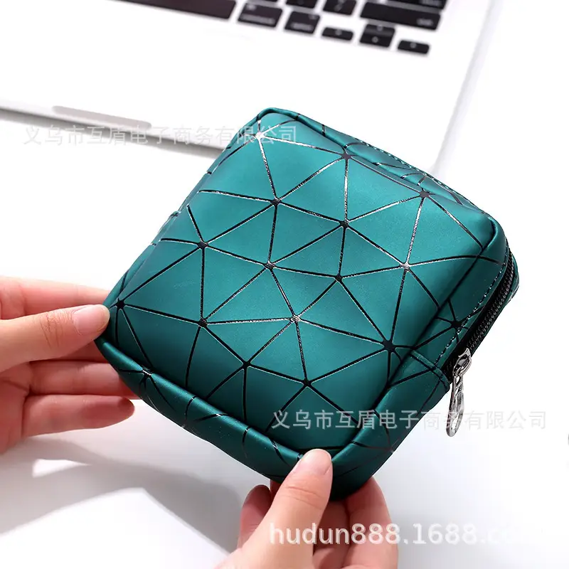 Portable Sanitary Storage Bag Green Zippered Small - Image 2