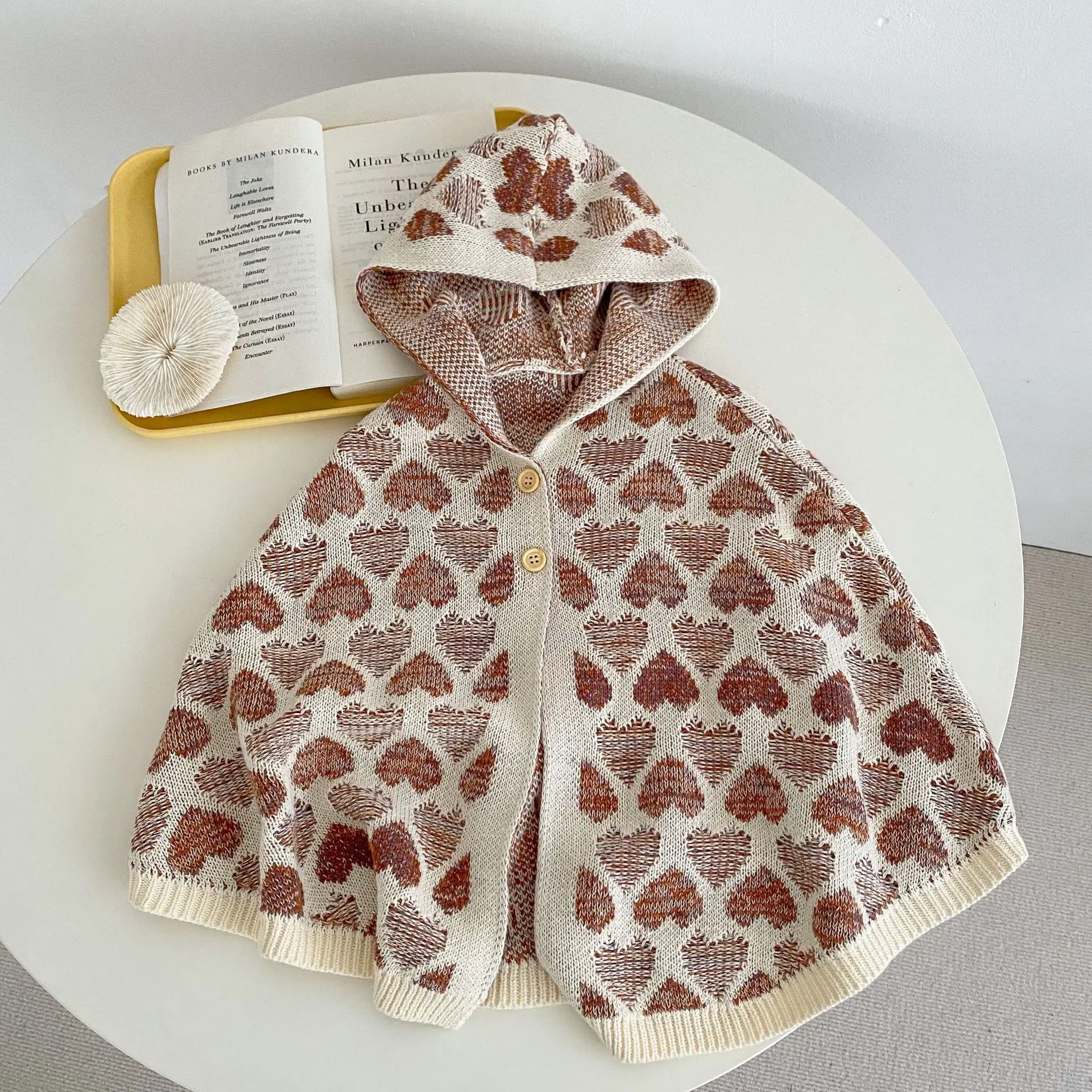 Baby Hooded Jacquard Knitted Cape Jacket for Girls 0-3Yr