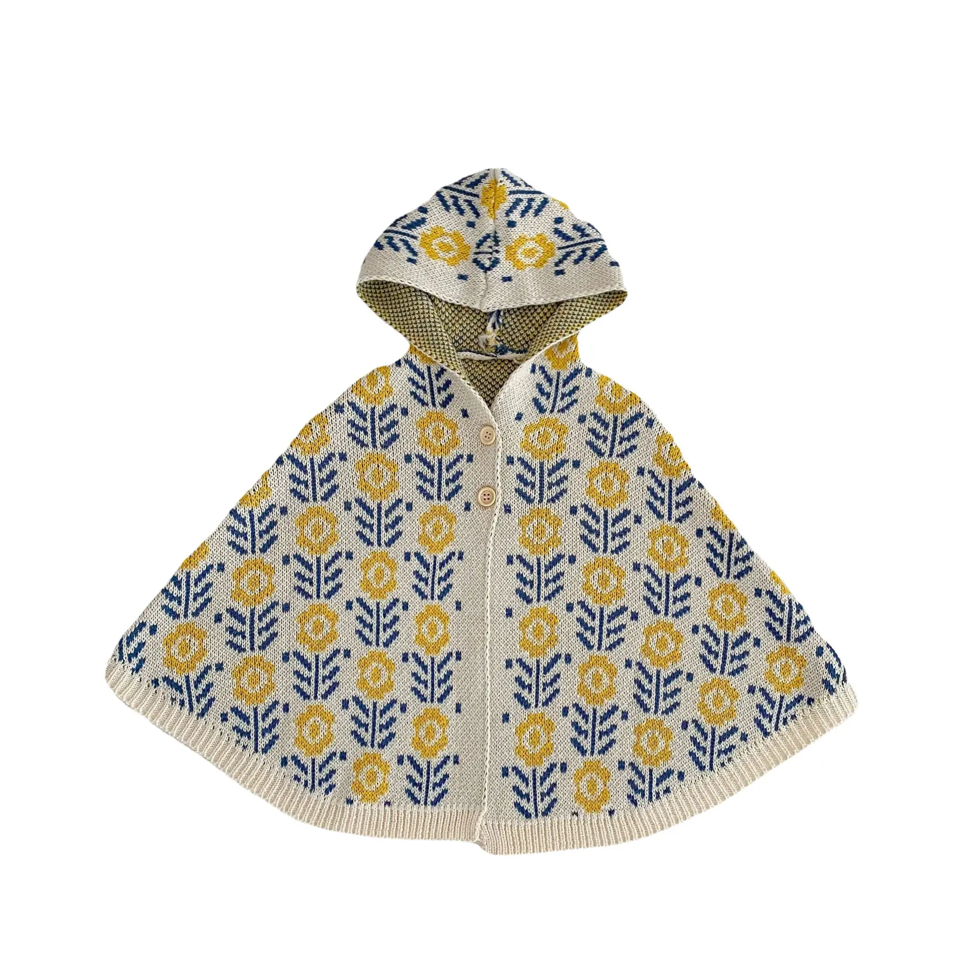 Baby Hooded Jacquard Knitted Cape Jacket for Girls 0-3Yr