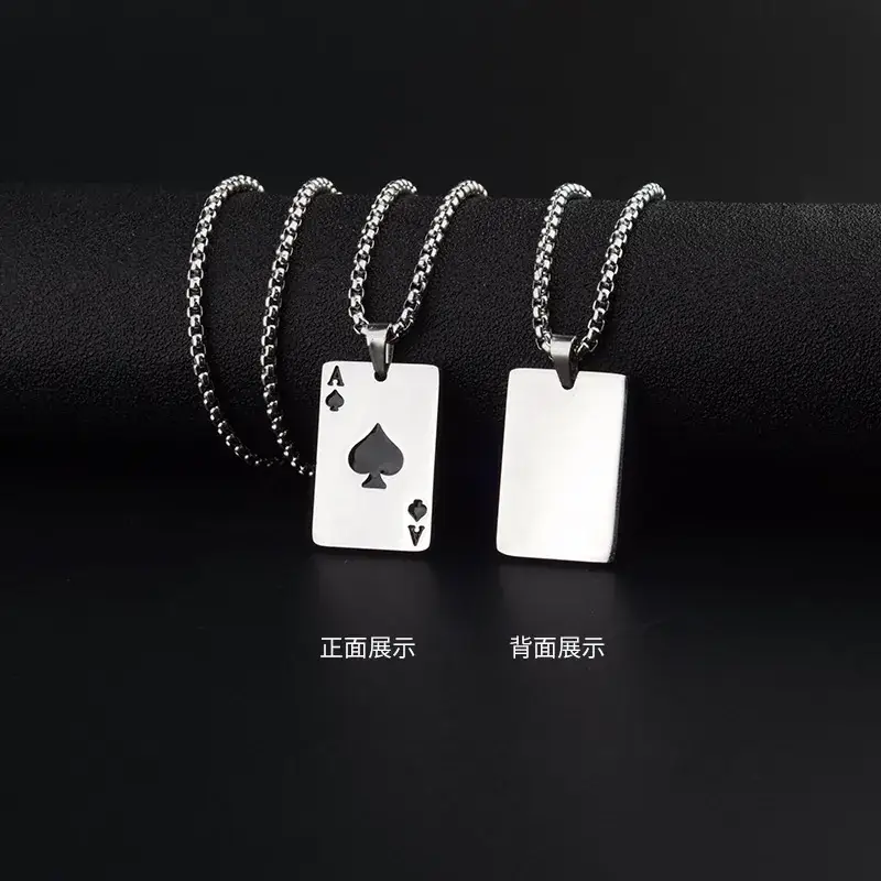 Men's Playing Cards Necklace Red Peach Chain