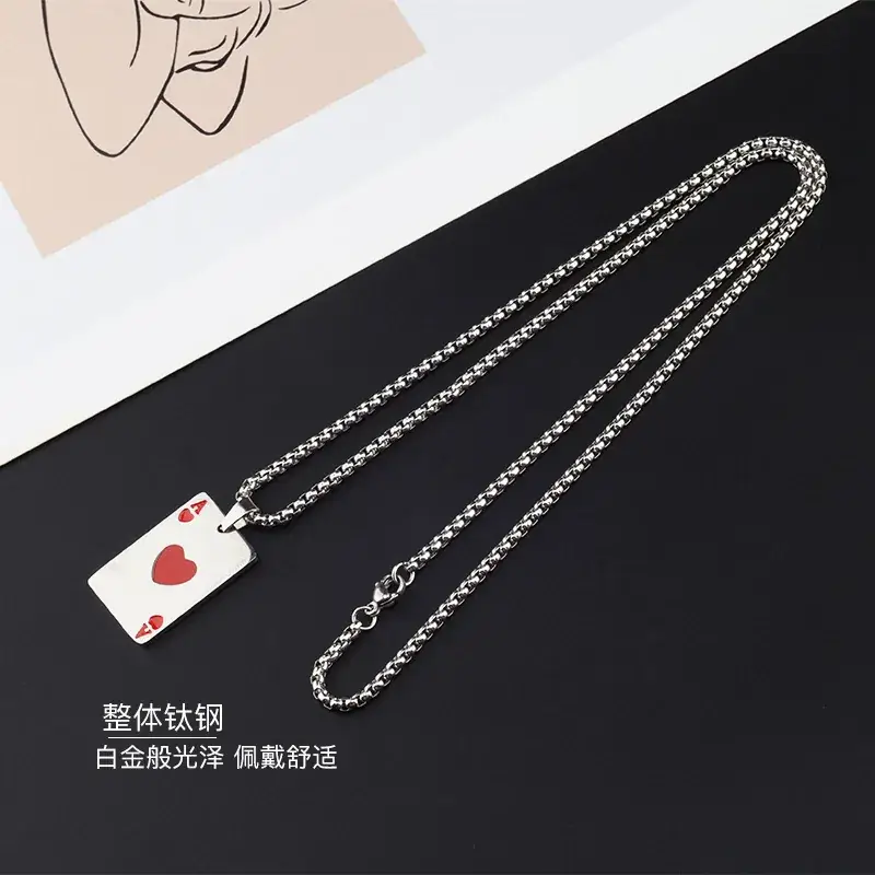 Men's Playing Cards Necklace Red Peach Chain