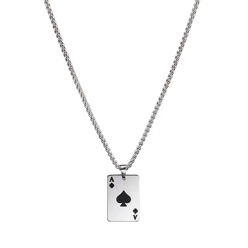 Men's Playing Cards Necklace Red Peach Chain