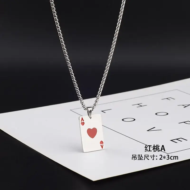 Men's Playing Cards Necklace Red Peach Chain