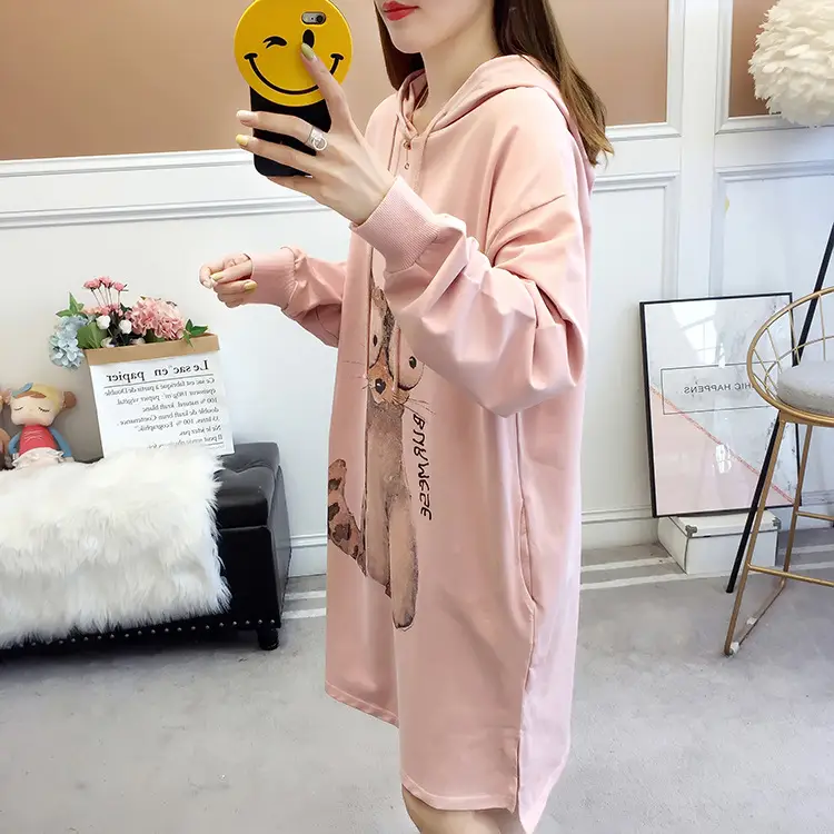 Maternity Long Sleeve Hoodie Blue Cat Print Plus Size - Image 6