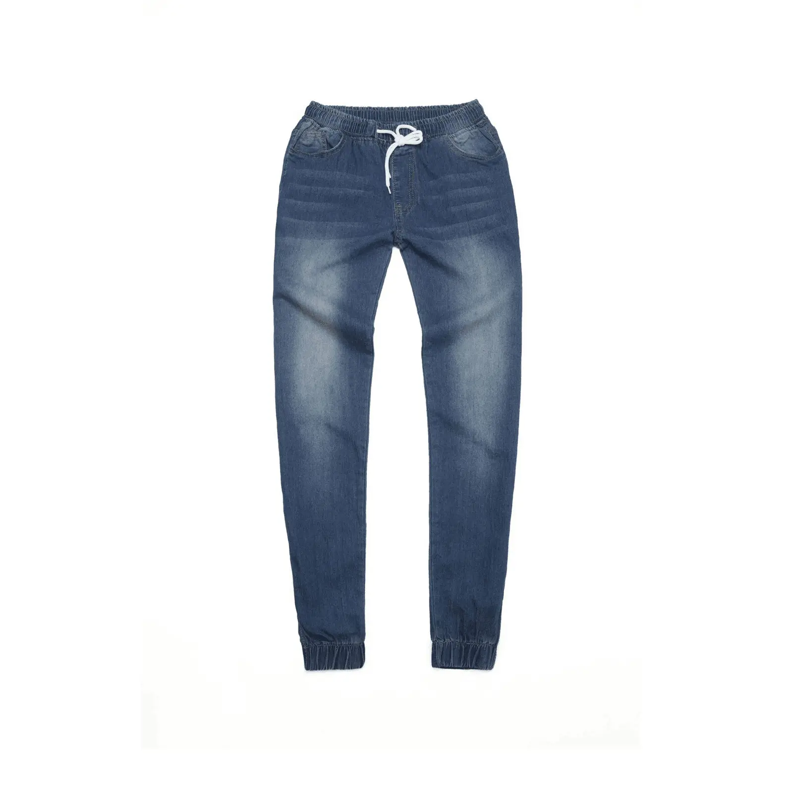 Women Slim Fit Elastic Waist Denim Pants Blue Black