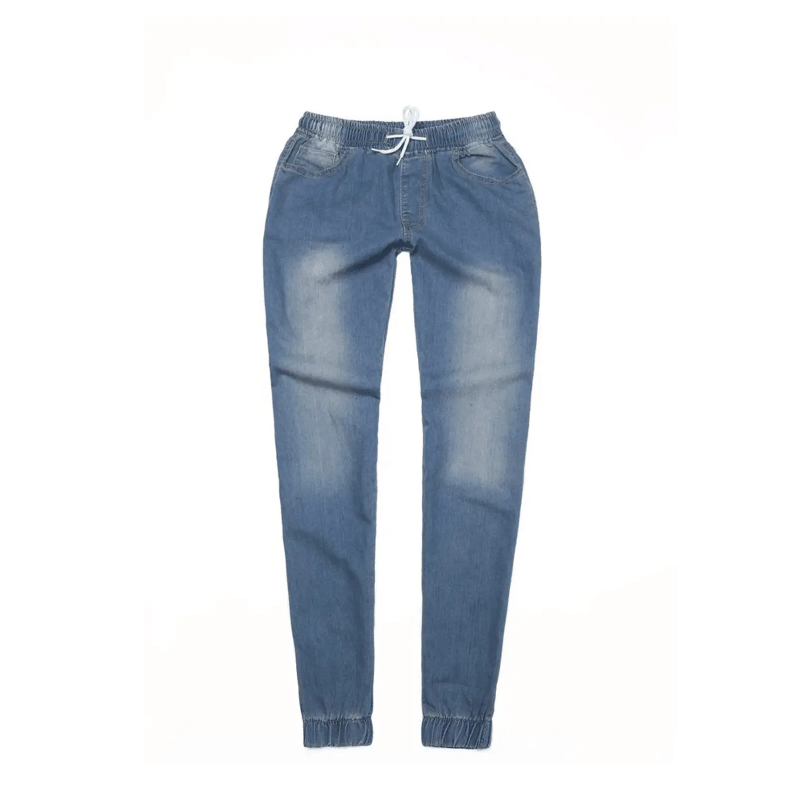 Women Slim Fit Elastic Waist Denim Pants Blue Black — feature 14