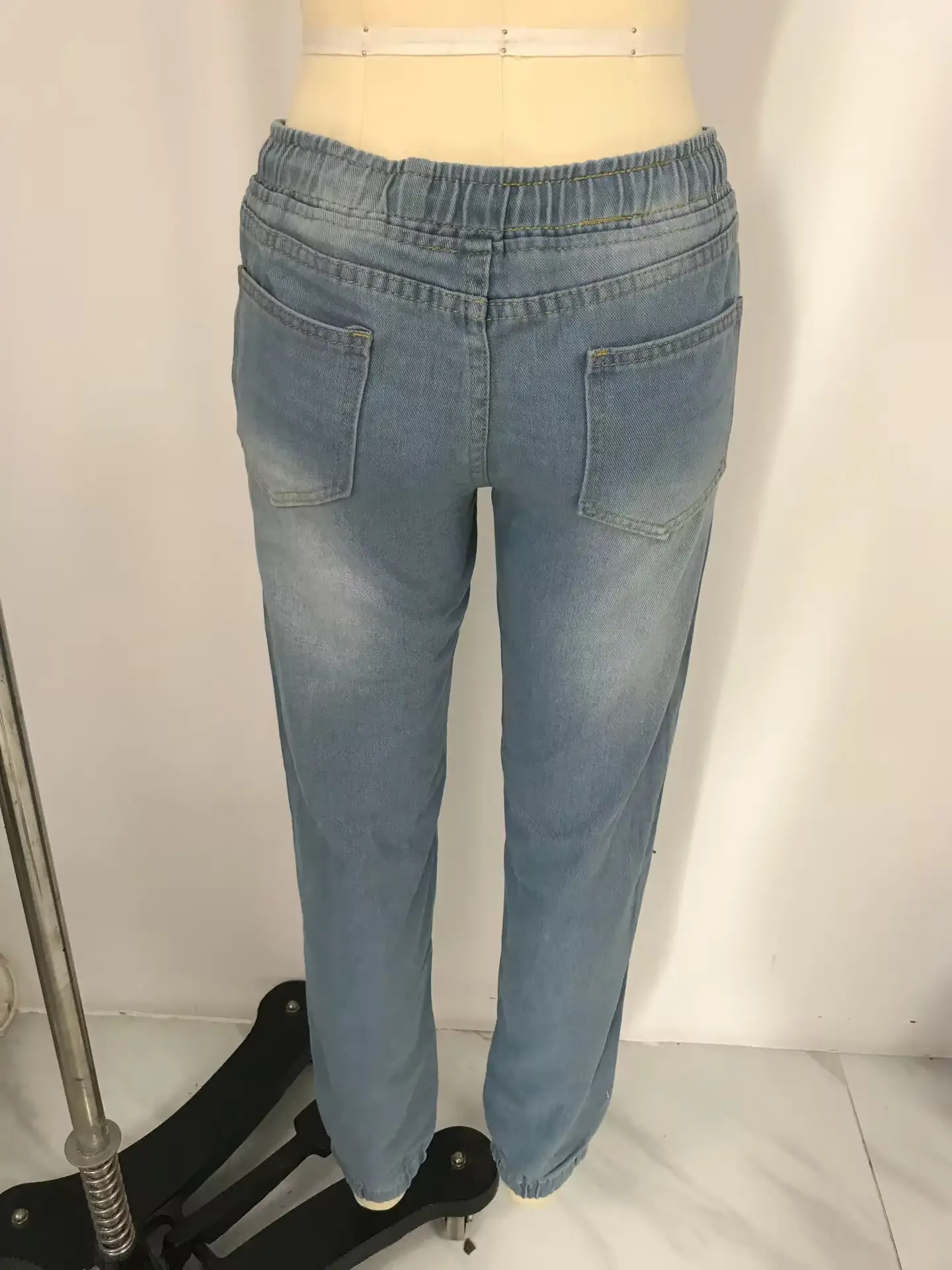 Women Slim Fit Elastic Waist Denim Pants Blue Black — feature 7