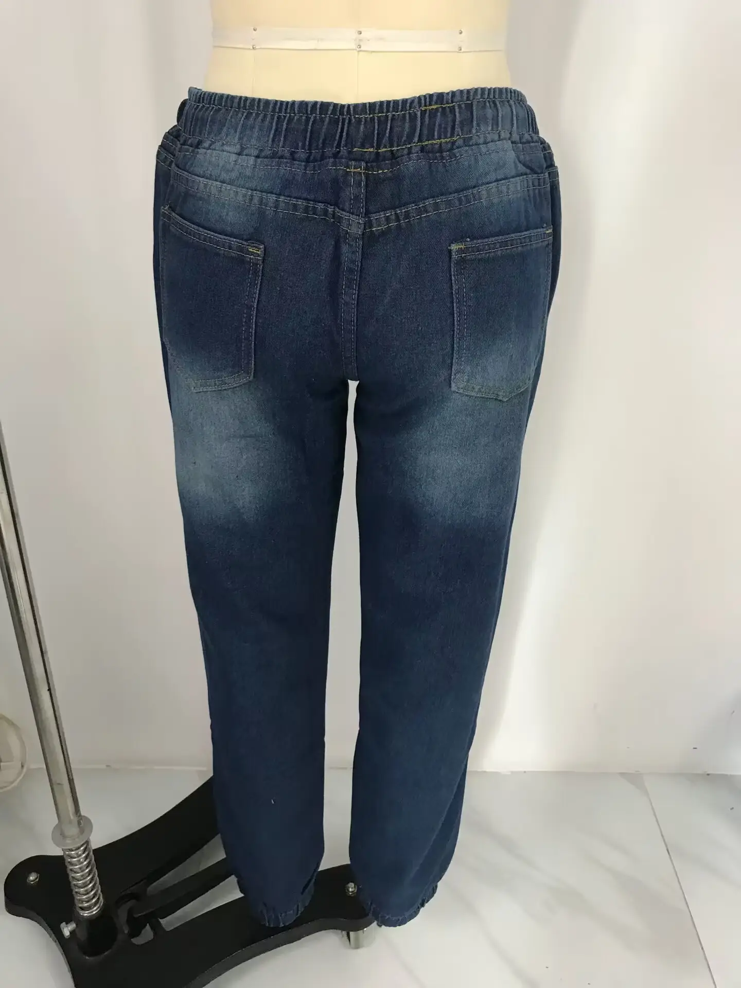 Women Slim Fit Elastic Waist Denim Pants Blue Black — feature 9