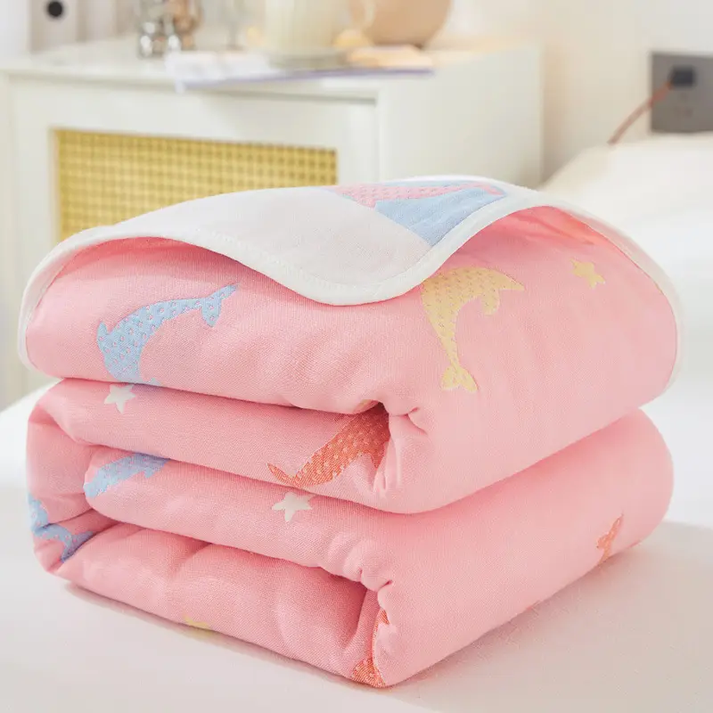 Pink Cotton Gauze Quilt for Baby & Stroller - Image 24