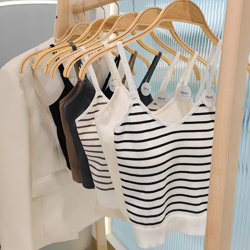 Women's Cream Knitted Striped Camisole Summer Top - Image 7