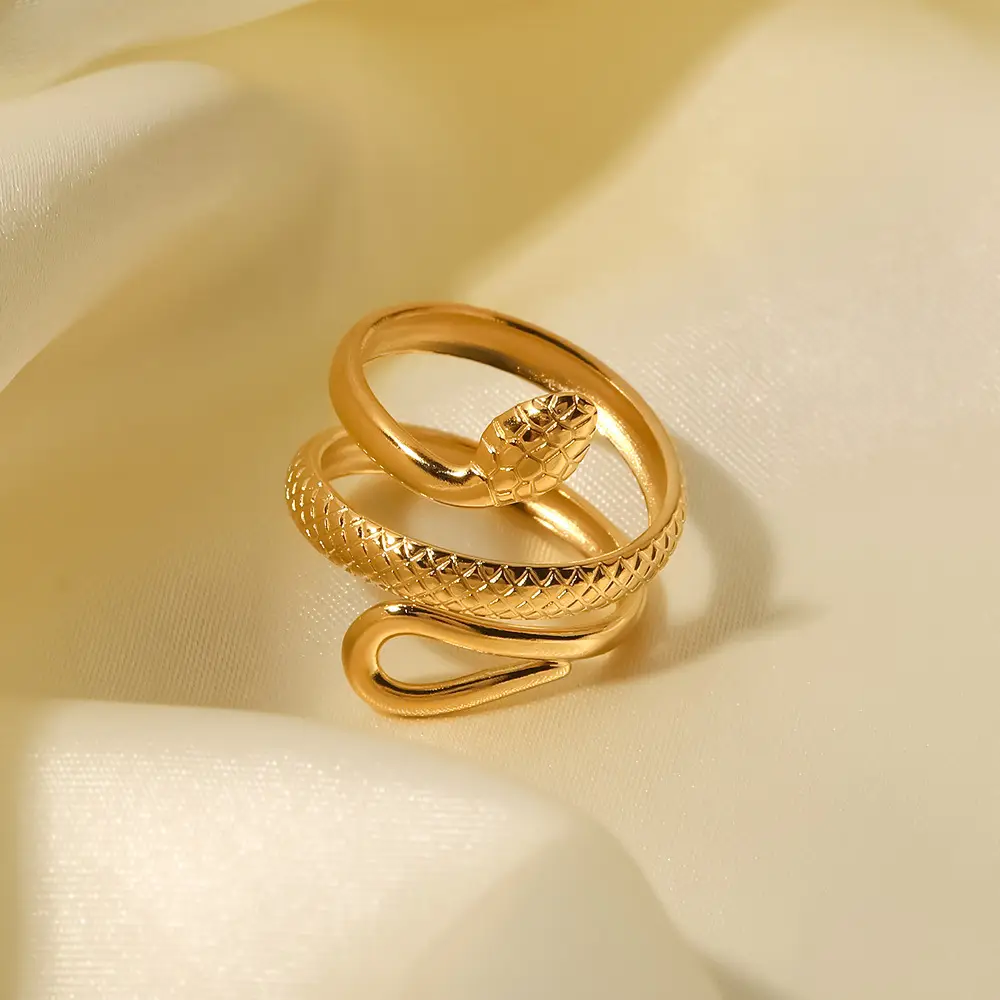 18K Gold Plated Snake Ring Women Adjustable 21cm