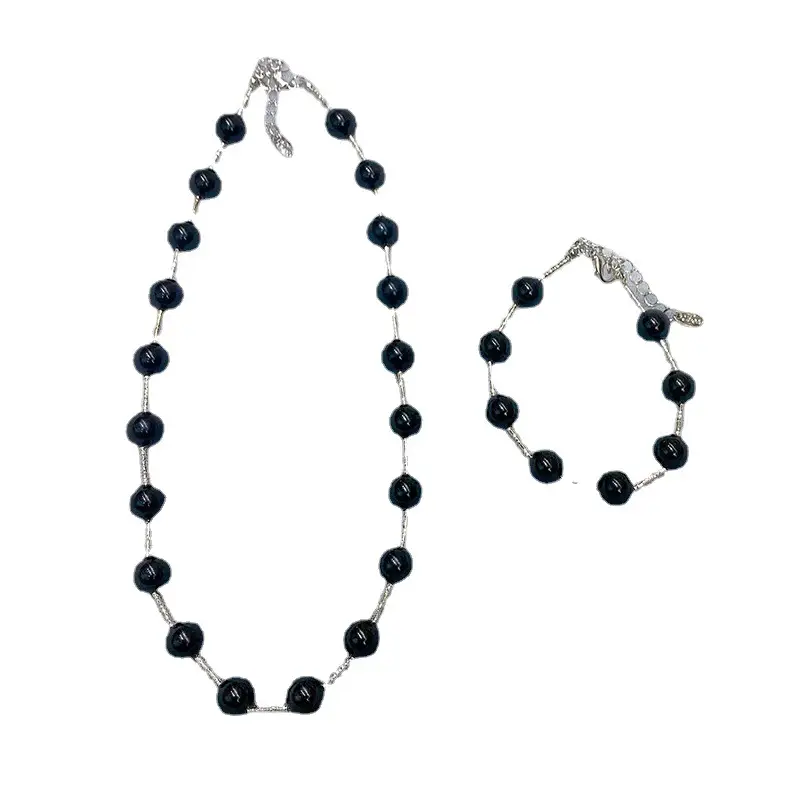 Reflective Black Pearl Necklace for Women Hip Hop Style