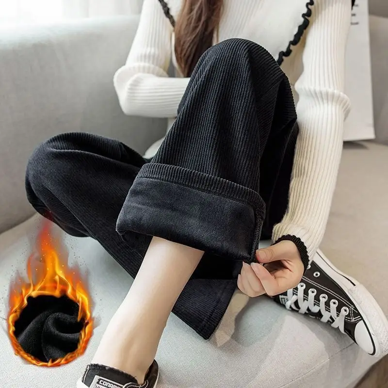 Chenille Wide Leg Pants for Women Cream Black - Image 4
