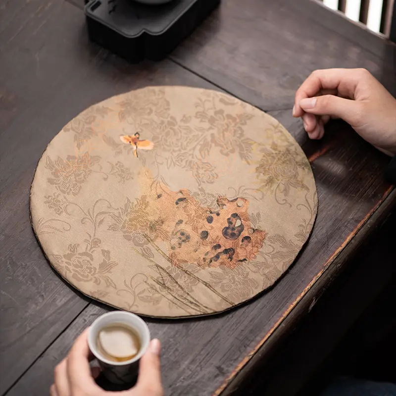 Double-Sided Zen Tea Mat with Floral Design - Image 17
