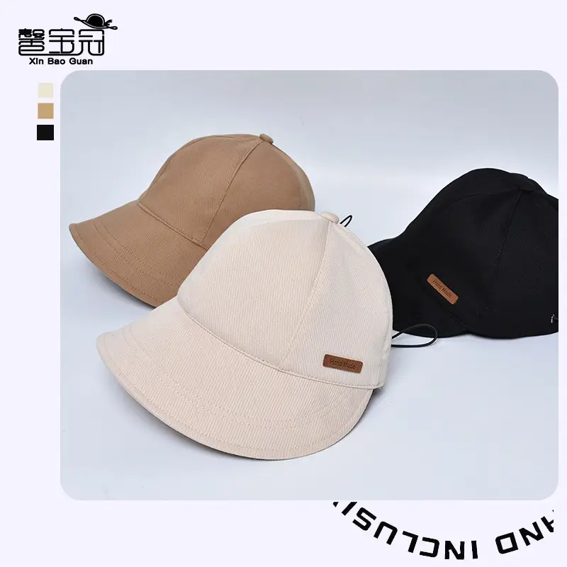 Beige Wide-Brimmed Baseball Cap for Women with Drawstrings