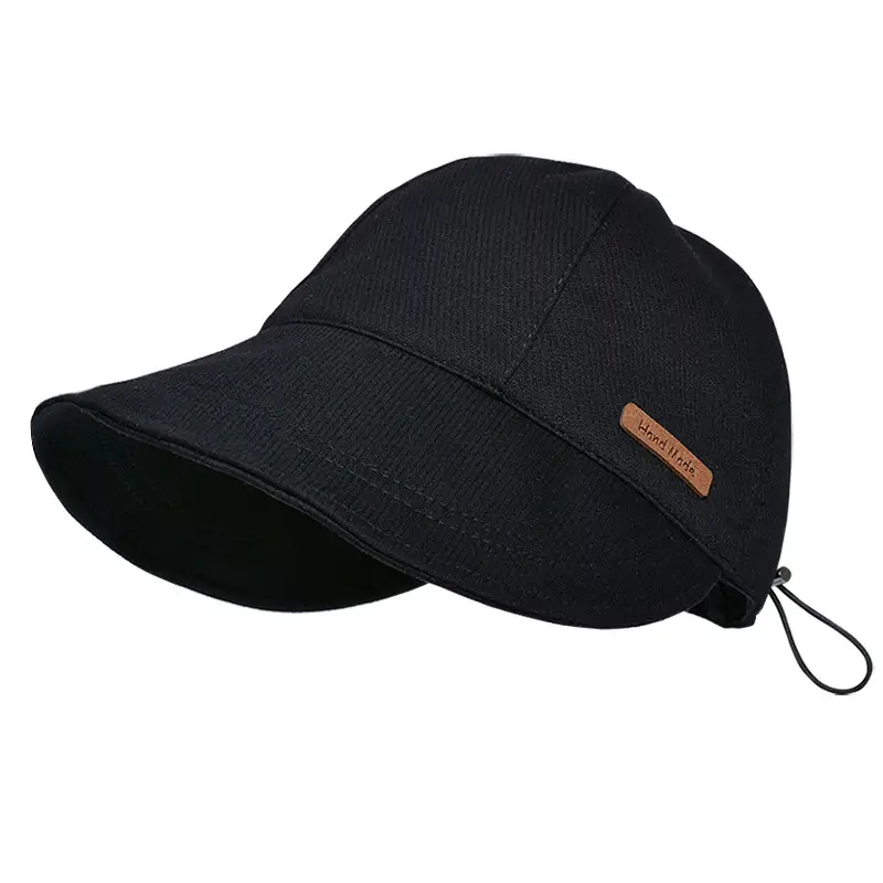 Beige Wide-Brimmed Baseball Cap for Women with Drawstrings