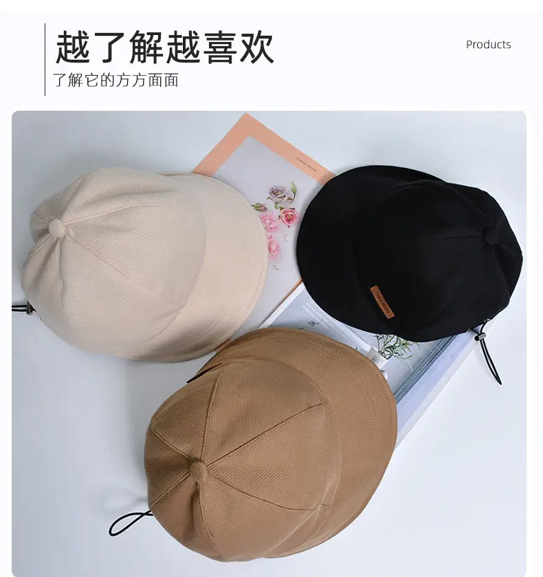 Beige Wide-Brimmed Baseball Cap for Women with Drawstrings — feature 10