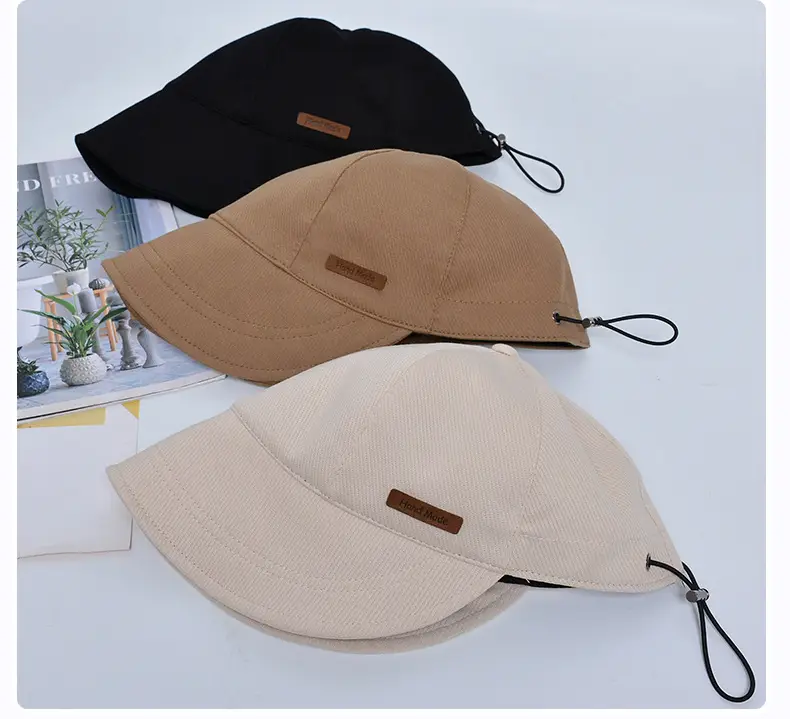 Beige Wide-Brimmed Baseball Cap for Women with Drawstrings — feature 12