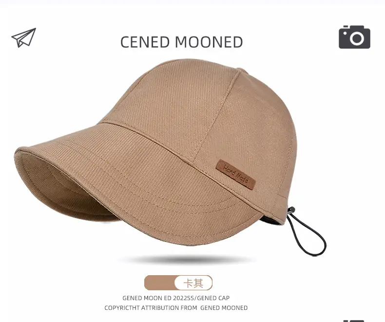 Beige Wide-Brimmed Baseball Cap for Women with Drawstrings — feature 13