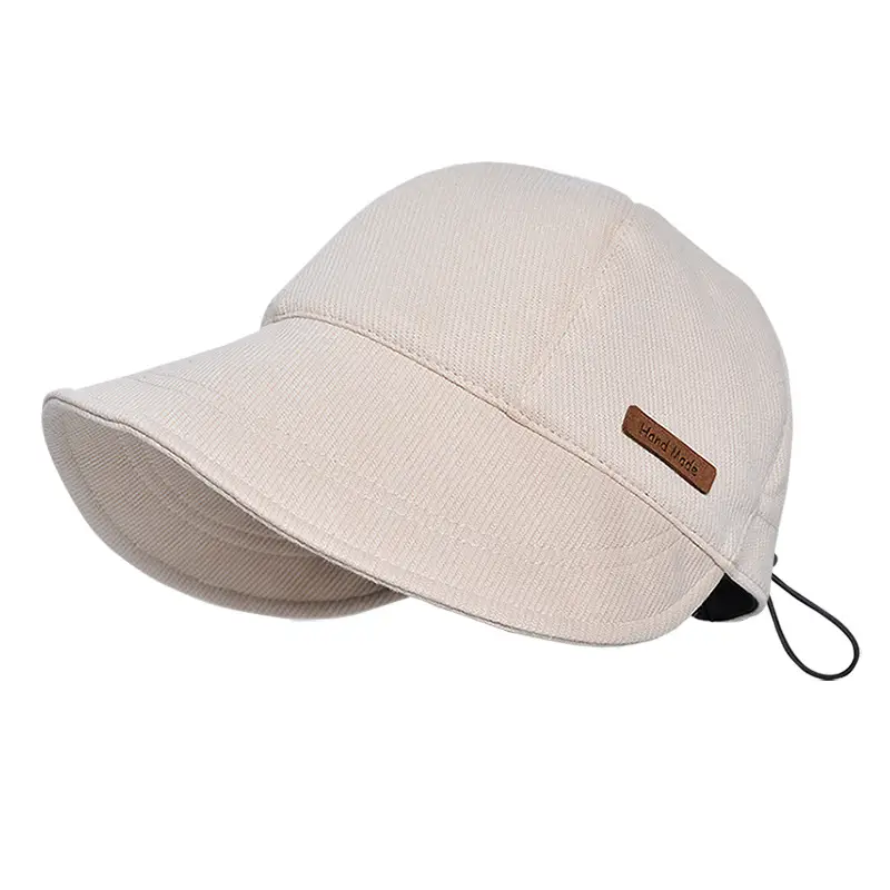 Beige Wide-Brimmed Baseball Cap for Women with Drawstrings