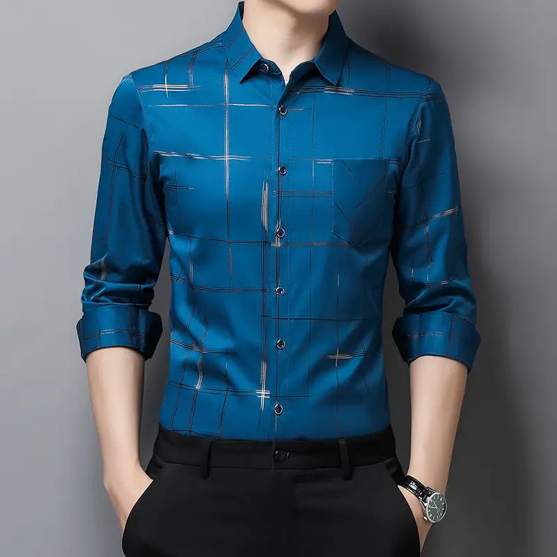 Men's Long Sleeve Button Down Shirt Maroon Geometric Print - Image 8