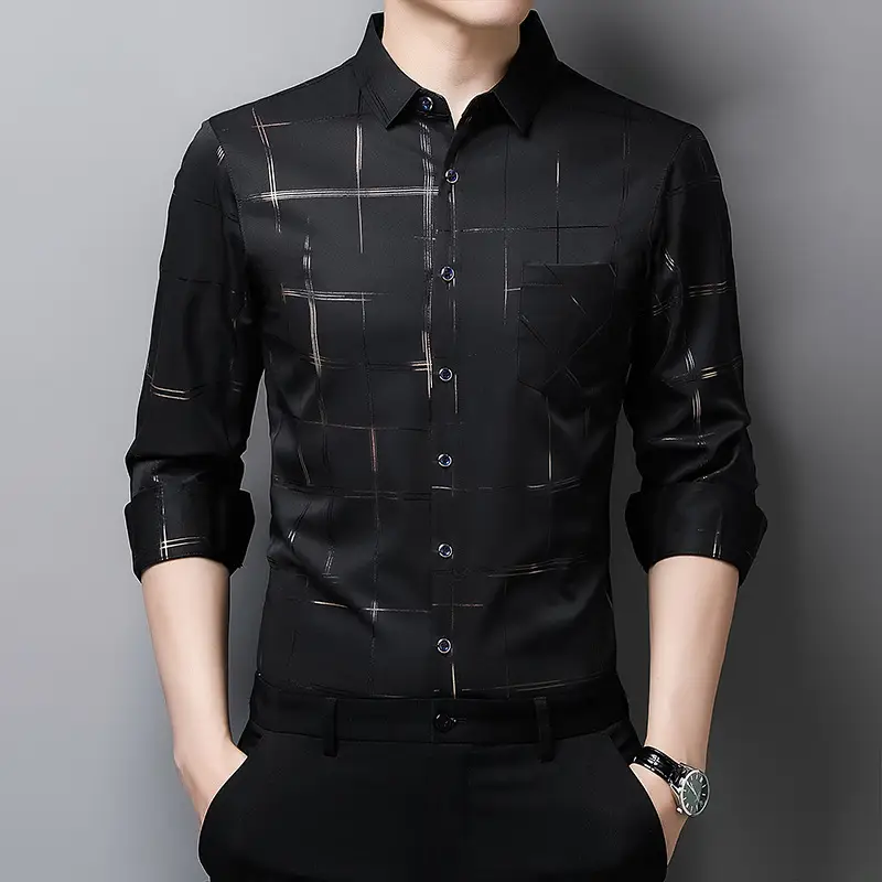 Men's Long Sleeve Button Down Shirt Maroon Geometric Print - Image 3