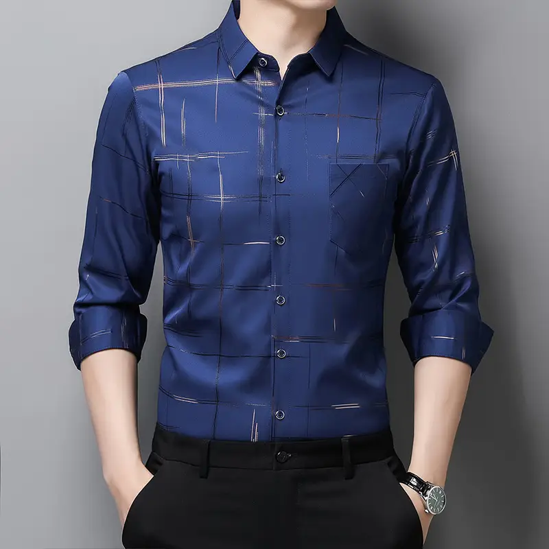 Men's Long Sleeve Button Down Shirt Maroon Geometric Print - Image 5