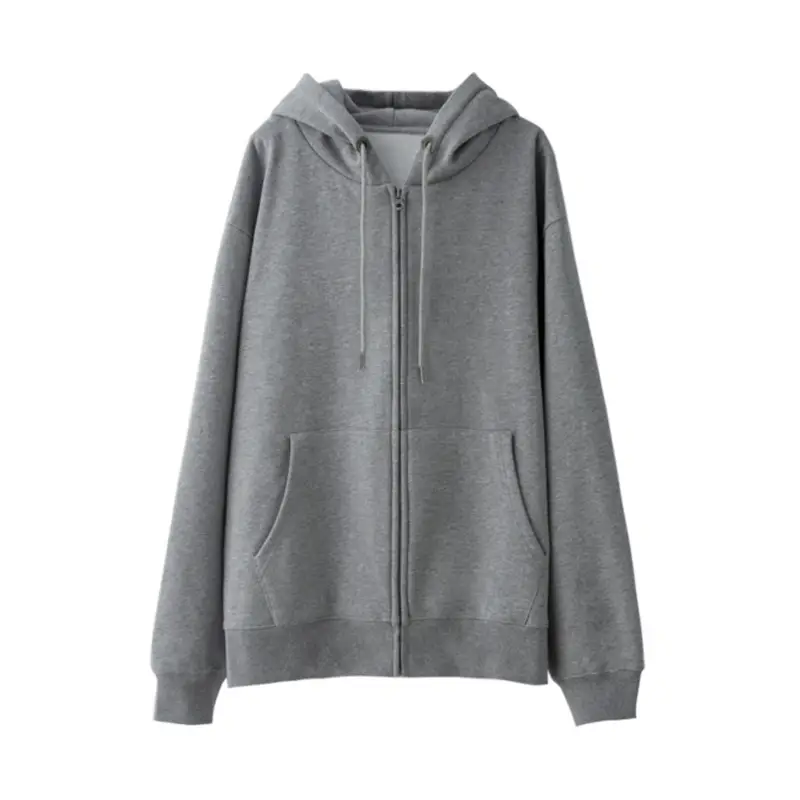 Women Grey Full Zip Hoodie Sweatshirt Large - Image 5