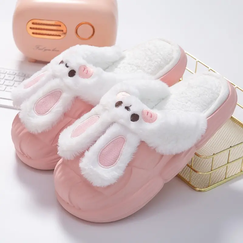 New cotton slippers women's home cartoon cute rabbit shoes non-slip warm home moon shoes detachable thick-soled cotton - Image 2