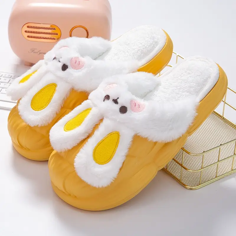 New cotton slippers women's home cartoon cute rabbit shoes non-slip warm home moon shoes detachable thick-soled cotton - Image 3