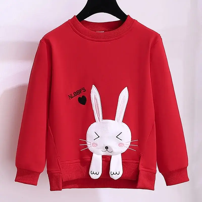 Girls Red Bunny Sweatshirt Winter Fleece Long Sleeve