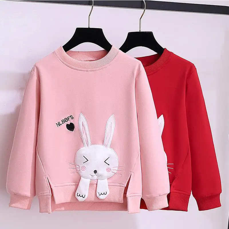 Girls Red Bunny Sweatshirt Winter Fleece Long Sleeve