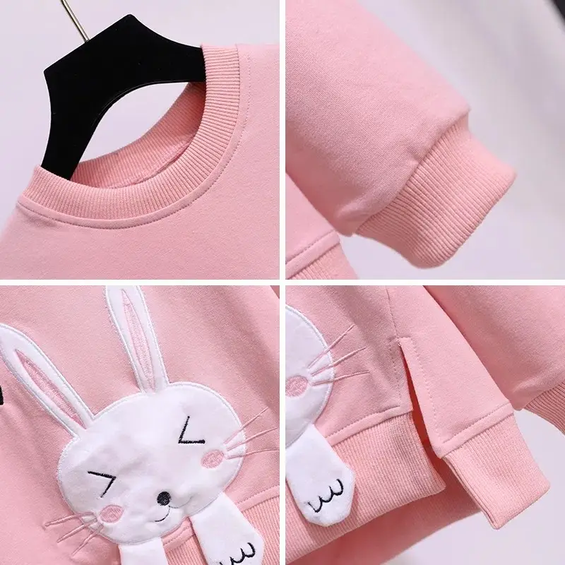 Girls Red Bunny Sweatshirt Winter Fleece Long Sleeve