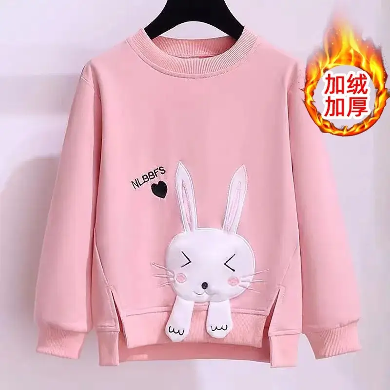 Girls Red Bunny Sweatshirt Winter Fleece Long Sleeve