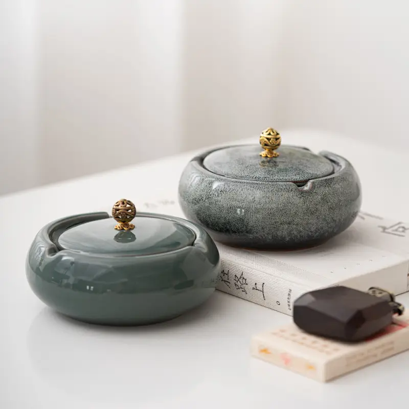 Chinese Style Ceramic Ashtray 389ml Light Gray - Image 16