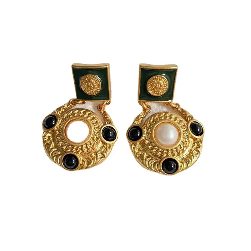 Ink Edge Vintage Western Earrings Gold Green Black