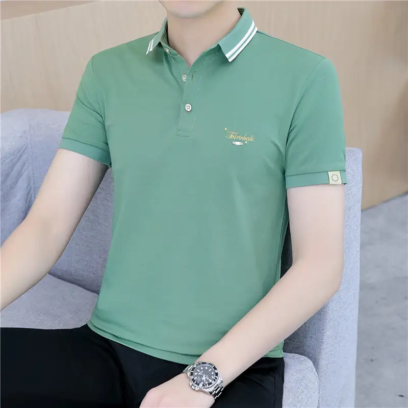 Men White Polo T-Shirt Short Sleeve Lapel Summer Casual - Image 5