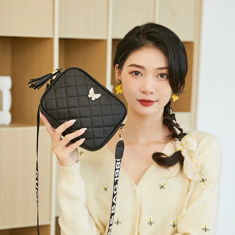 Black Quilted Butterfly Shoulder Bag for Women