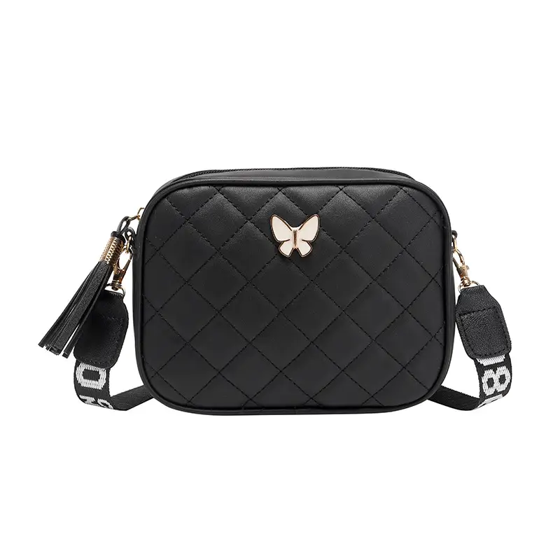 Black Quilted Butterfly Shoulder Bag for Women