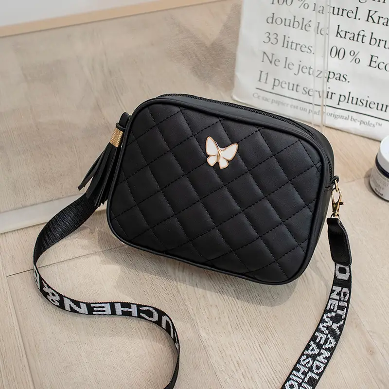 Black Quilted Butterfly Shoulder Bag for Women