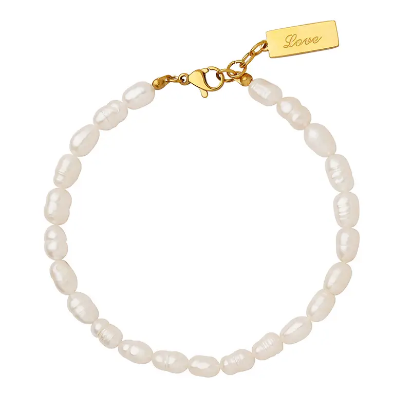 Pearl Love Square Bracelet with Gold Clasp - Image 6