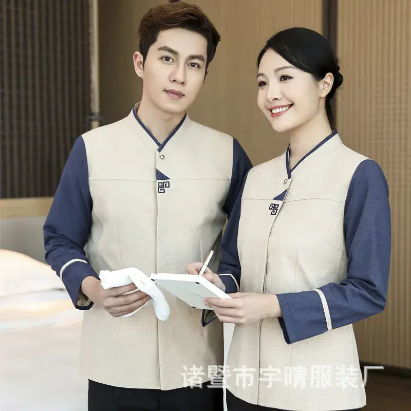 Men's Blue Cotton Long Sleeve Hotel Cleaner Work Clothes - Image 12