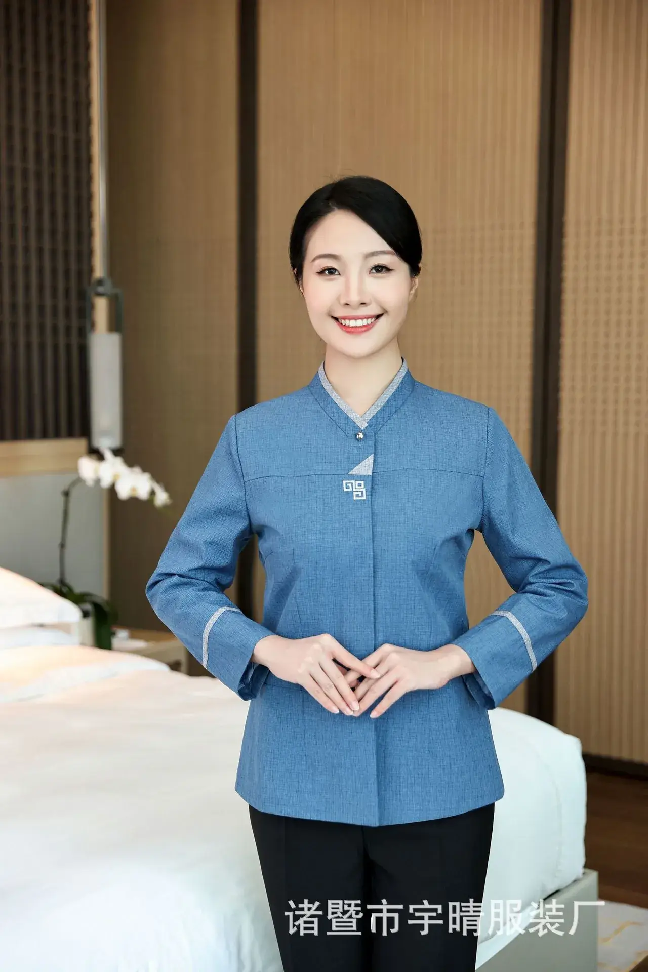 Men's Blue Cotton Long Sleeve Hotel Cleaner Work Clothes - Image 2